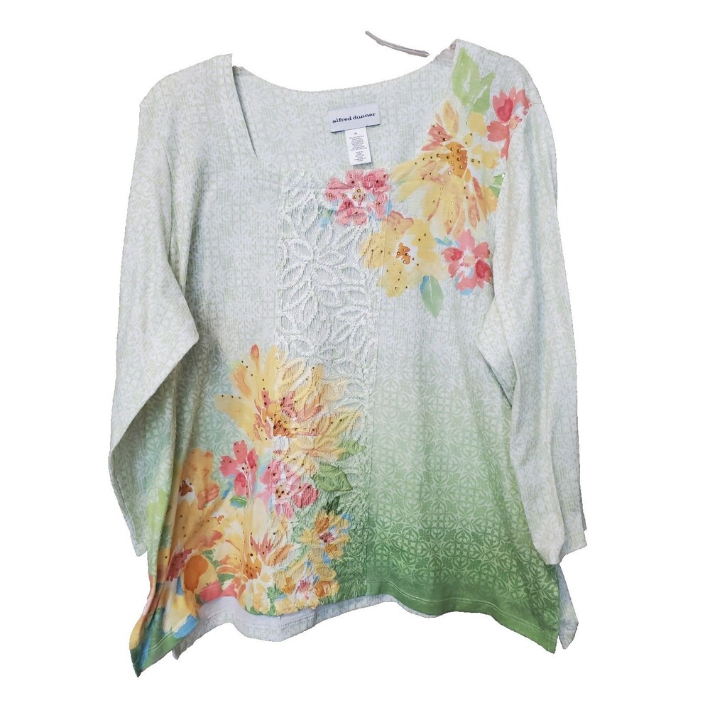 Alfred Dunner Mixed Print Studded Lace Panel Knit Tunic Size XL